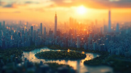 Obraz premium Breathtaking skyline at dusk with urban reflections over water