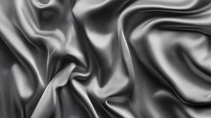 Fototapeta premium Close-Up of Smooth Gray Silk Fabric with Elegant Folds – Luxurious Silver Textile Texture for Backgrounds and Fashion Concepts