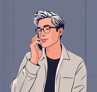 Minimalist vector illustration of a person using a cell phone in a casual setting