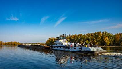 Barge Traveling Up the Mississippi River at Red Wing, Minnesota
