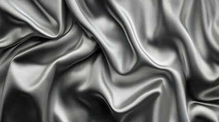 Fototapeta premium Close-Up of Smooth Gray Silk Fabric with Elegant Folds – Luxurious Silver Textile Texture for Backgrounds and Fashion Concepts