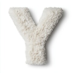 A fluffy white letter 'Y' with a soft texture on a light background.