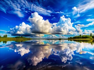 Stunning Double Exposure of White Puffy Clouds in Blue Sky for Dreamy Landscape Imagery