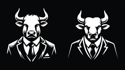 Bull wearing business suit white silhouette