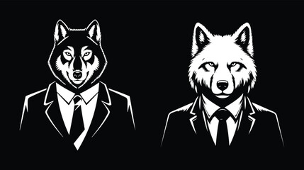 Fox wearing business suit white silhouette