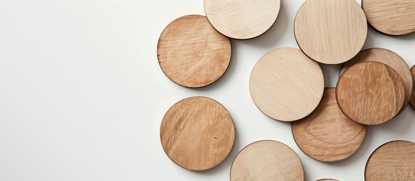 Flexibility and adaptability symbol on wooden circles against a white backdrop conveys business concept with copy space image