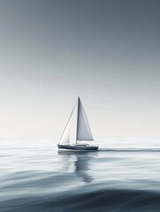 Fototapeta premium A sleek sailboat travels effortlessly across serene, minimalist waves, showcasing the beauty of a quiet afternoon at sea. Generative AI
