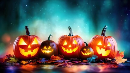 Halloween Jack-O-Lanterns in a Creepy Woods