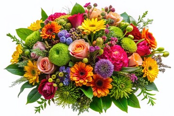 Obraz premium Stunning Flower Bouquet Isolated on White Background - Beautiful Floral Arrangement Photography
