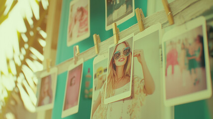 Polaroids Hanging on a Clothesline - Artistic Display