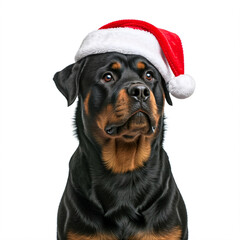 Fototapeta premium cute rottweiler dog wearing santa hat on white background