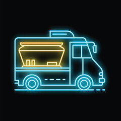 Neon icon of a food truck serving street food at a festival