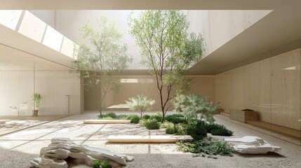 Light-filled contemporary atrium with minimalist decor
