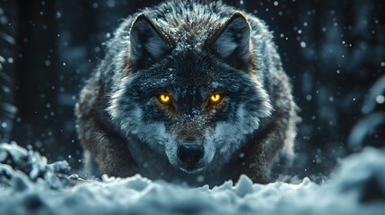 Obraz premium Majestic Wolf in Winter Landscape with Intense Gaze