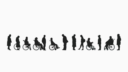 Obraz premium Silhouettes people in wheelchair on white background, injury recovery, recovery