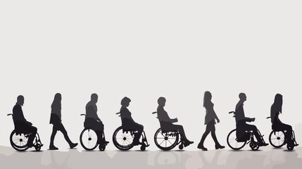 Obraz premium Silhouettes people in wheelchair on white background, injury recovery, recovery