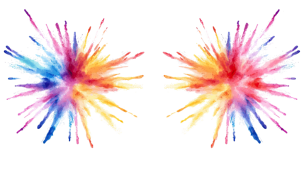 Vivid Paint and Powder Explosions on Clear Background Generative AI