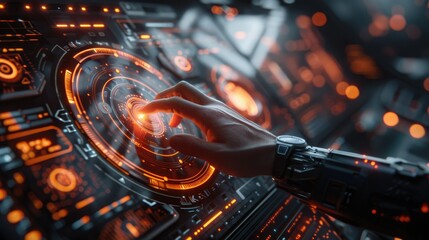 High-tech interface with floating holographic data