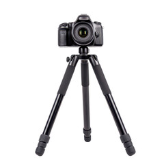 Camera on tripod, white isolated background. transparent background.
