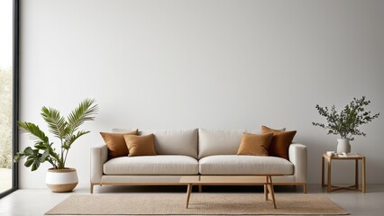 A modern living room features sleek wooden and black furniture, a television, minimalist decor, a potted plant, and a large window with ample natural light.