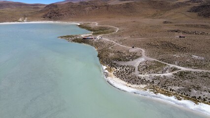 Aerial photo of Laguna Verde, Bolivia. A salt lake in the southwestern Altiplano in Bolivia, close to the Chilean border. Located in Eduardo Avaroa Andean Fauna National Reserve. 