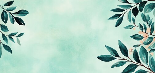 Abstract watercolor nature background with muted greens and soft floral motifs, creating an elegant and tranquil atmosphere