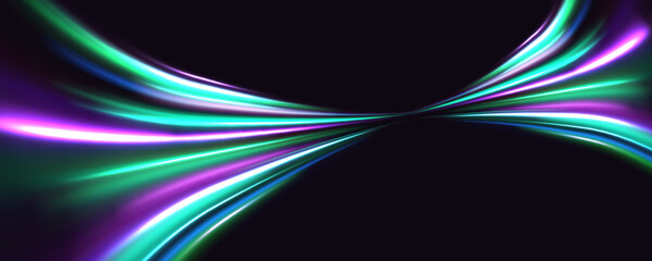 Swirl bokeh effect. Colored shiny sparks of spiral wave. Curved bright speed line swirls. Shiny wavy path. Rotating dynamic neon circle. Magic golden swirl with highlights.