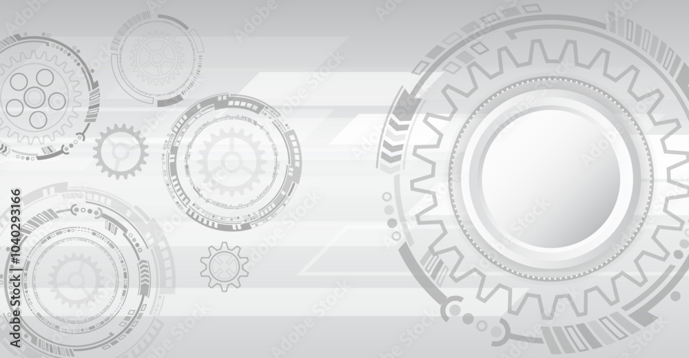 Poster Cogwheel for science experiment presentation, Futuristic high tech concept. Business and industry internet banner. The mechanism consisting of gears on a gray background for the presentation.
