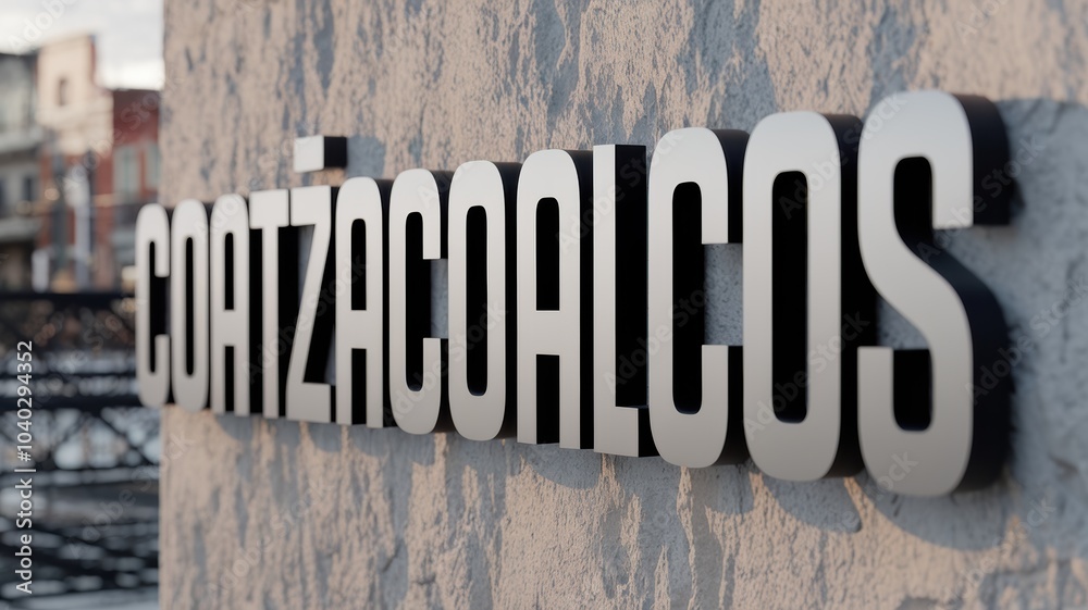 Wall mural Modern Signage: A Close-Up of the 'Coatzacoalcos' Lettering on a Textured Wall, Ideal for Urban Branding and Travel Promotions