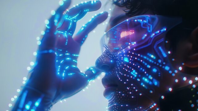 Futuristic Digital Face Scan Concept with Network of Connected Dots and Lines. Generative ai