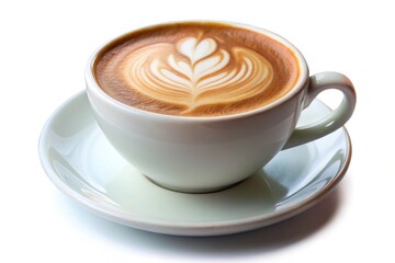 Aerial view of cappuccino in cup isolated on white background