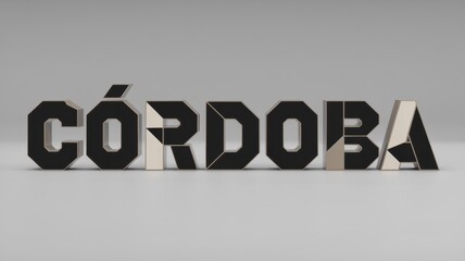 Stylized 3D Letters Spelling 'C&Oacute;RDOBA' in Black and White with Geometric Design for Creative Projects