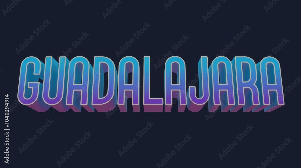 Canvas Prints Vibrant 3D Text of 'GUADALAJARA' in Neon Colors for Creative Designs