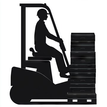 recommend clip art: A silhouette of a forklift operator maneuvering stacked pallets.