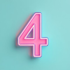 Obraz premium A neon pink number four on a light blue background.