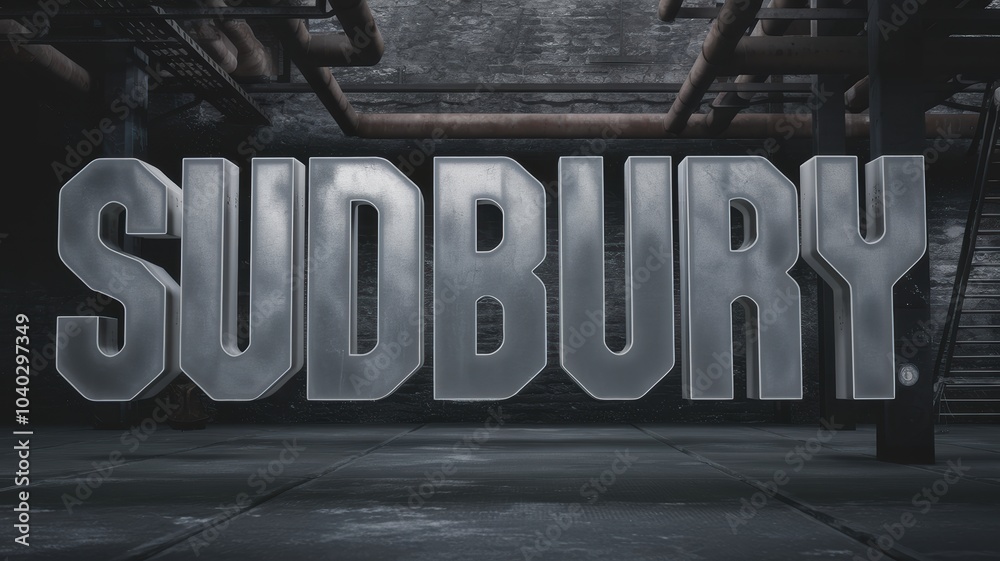 Wall mural Industrial Style Typography: Bold 'SUDBURY' Text Against Grungy Background, Perfect for Urban Design Projects