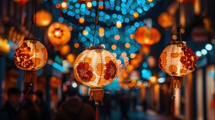 Chinese New Year lanterns illuminating a traditional street
