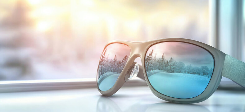 Sonnenbrille mit winterlicher Spiegelung &ndash; Stilvolle Winterlandschaft im Fokus