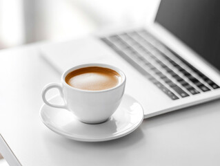 Coffee Cup Next to Laptop and Smartphone