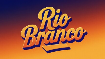 Fototapeta premium Vibrant Retro Logo: 'Rio Branco' in Bold Typography with a Gradient Sunset Background, Ideal for Branding or Graphic Design Projects