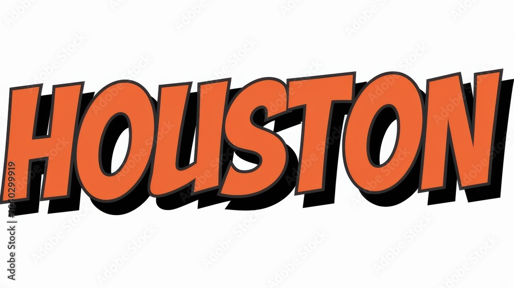 Sticker Vibrant Graphic Design: Bold 'HOUSTON' Typography in Orange and Black for Promotional Use