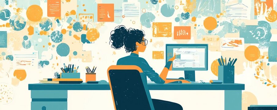 A thoughtful person at a desk, surrounded by icons of 'truth' and 'lies', pondering the complexities of media literacy and the importance of critical thinking.