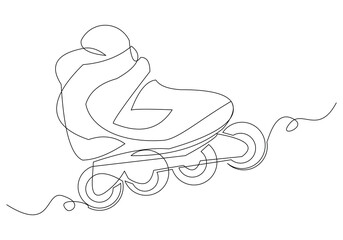 Continuous single line sketch drawing of rolling skates roller blade shoes quad wheel shoes funny and extreme sport concept one line vector illustration