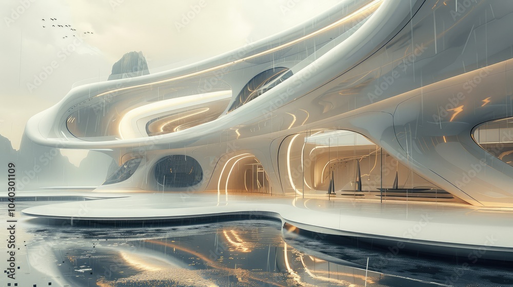 Poster abstract render of a futuristic building concept