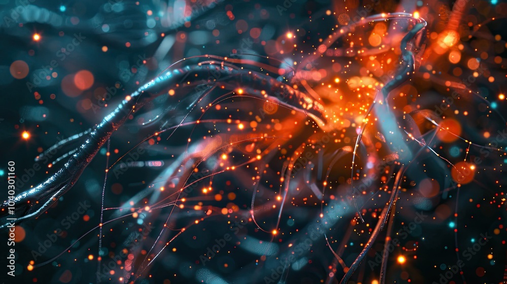 Poster Abstract network lines and particles forming a digital web