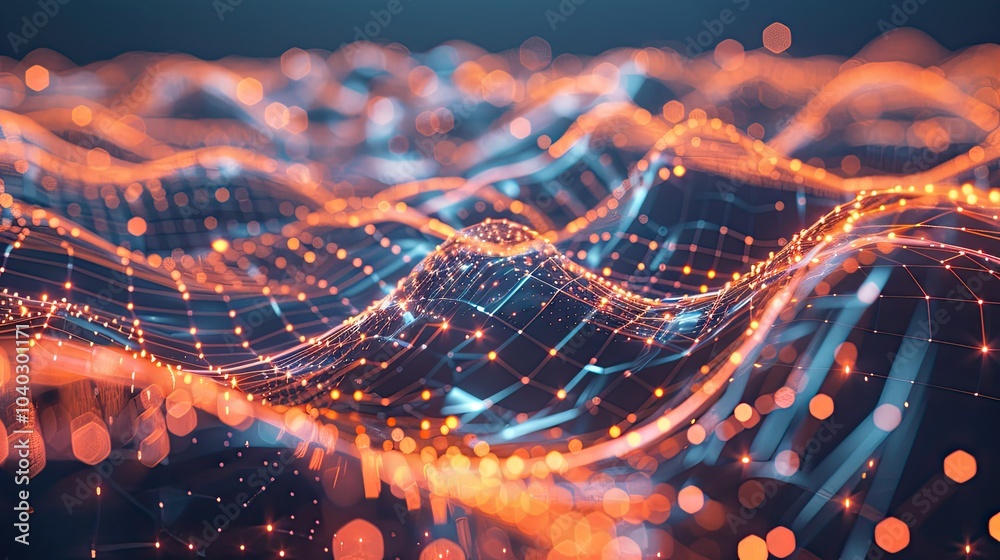 Poster Abstract network lines and particles forming a digital web