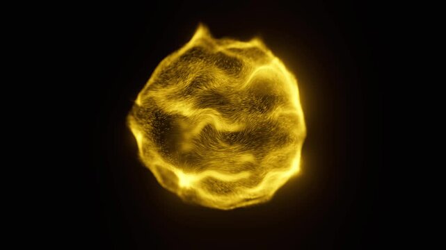 Yellow energy ball animation on black background. Golden magic sphere motion. Power core fantasy element with glow effect. Seamless loop.