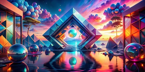 Obraz premium Surreal Abstract Geometry: Exploring the Harmony of Shapes and Colors in Conceptual Art