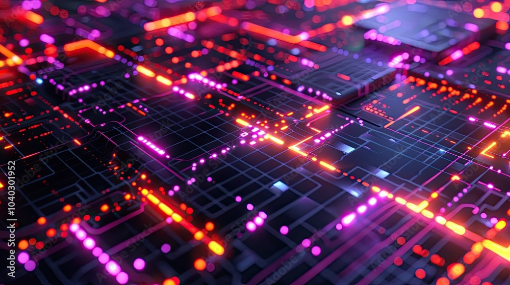 Aufkleber Abstract digital grid with glowing nodes