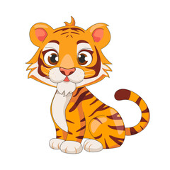 Cute cartoon Tiger, wild animal baby tiger. Nature safari little tiger.